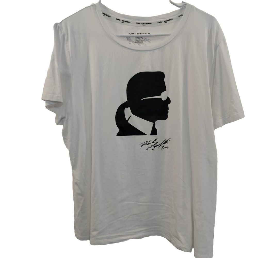 NWT Karl Lagerfeld Paris Women Size L White Graphic T-Shirt Black Head Logo